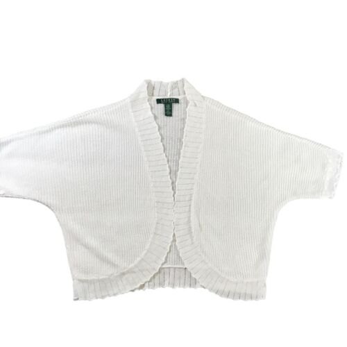 Lauren By Ralph Lauren White Short Sleeve Cardigan Size L / Xl